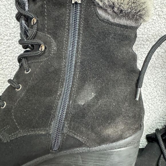 Aquatalia Suede Faux Fur Wedge Winte Boots Womens 8 Black Lace Up Side Zip Italy - Picture 11 of 16